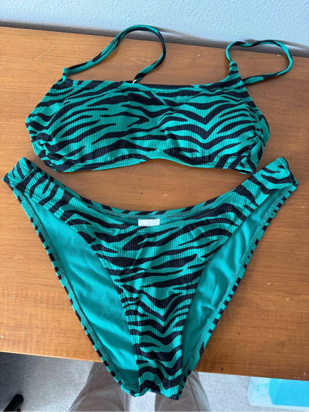 Xhilaration Green and Black Striped Bikini Set
